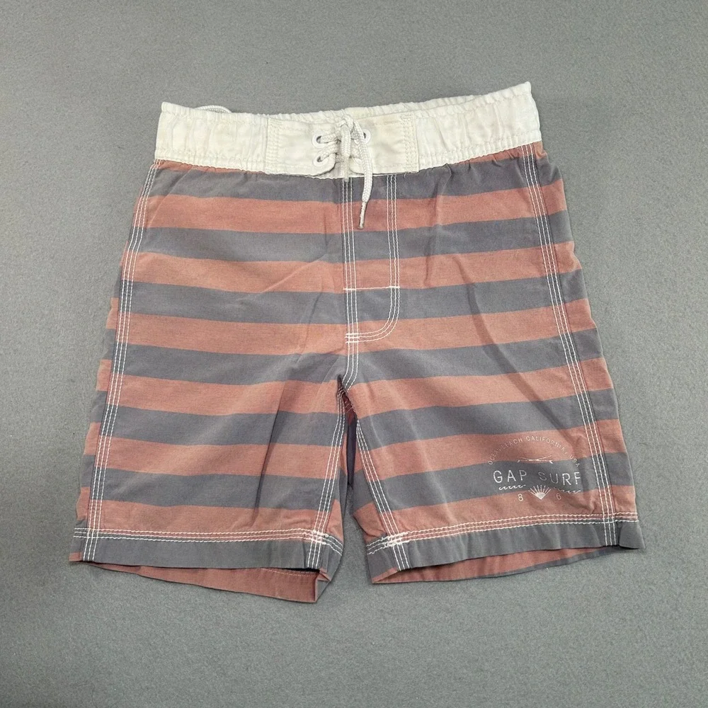 Gap Kids Swim Trunks Kids Size S 6-7 Orange Grey Striped Board Shorts